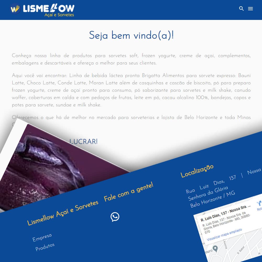 Site Lismellow Sorvetes e Açaí